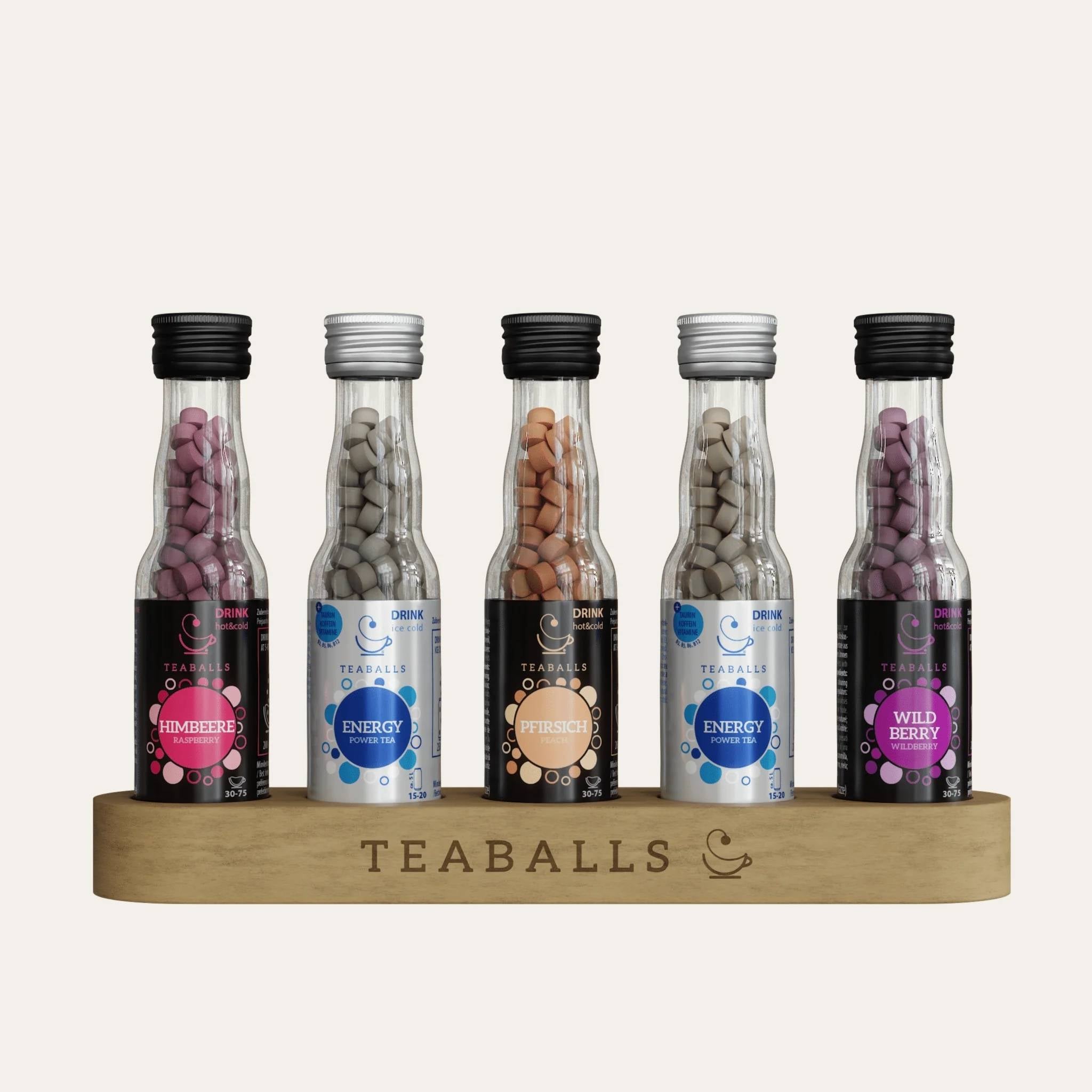 TEABALLS - 5er Set Power Booster I 2x Energy, Himbeere, Pfirsich, Wildberry