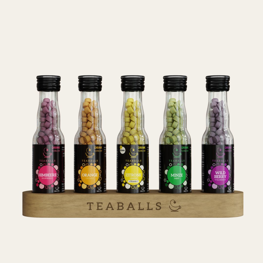 5er Set Rainbow | Himbeere, Orange, Zitrone, Minze Wildberry - Teaballs