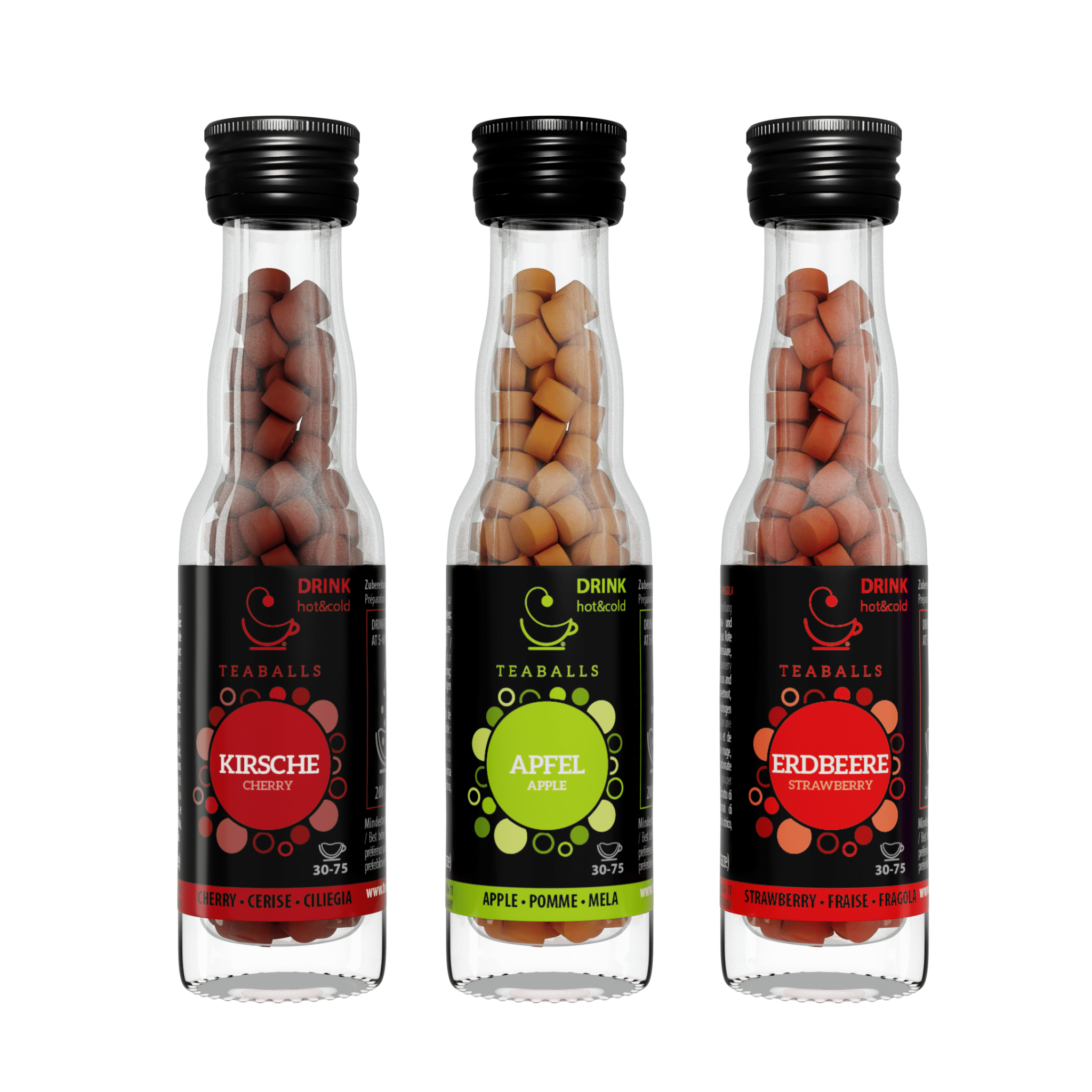 TEABALLS 3er - Set SCHULSTART, KIRSCHE, APFEL, ERDBEERE - Teaballs