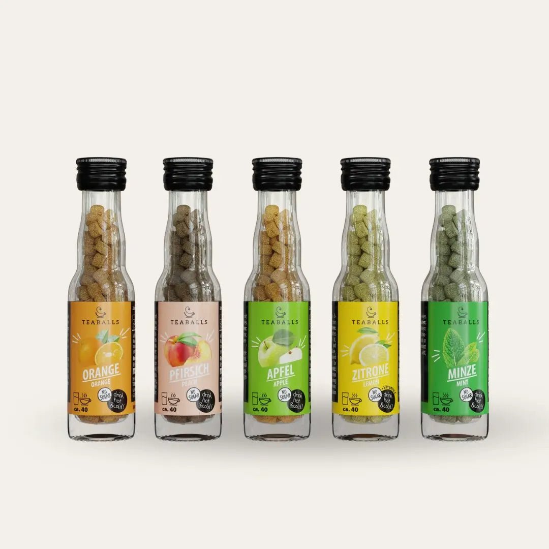 TEABALLS - 5er Set BIG CITRUS - ORANGE, PFIRSICH, APFEL, ZITRONE, MINZE - TEABALLS GmbH
