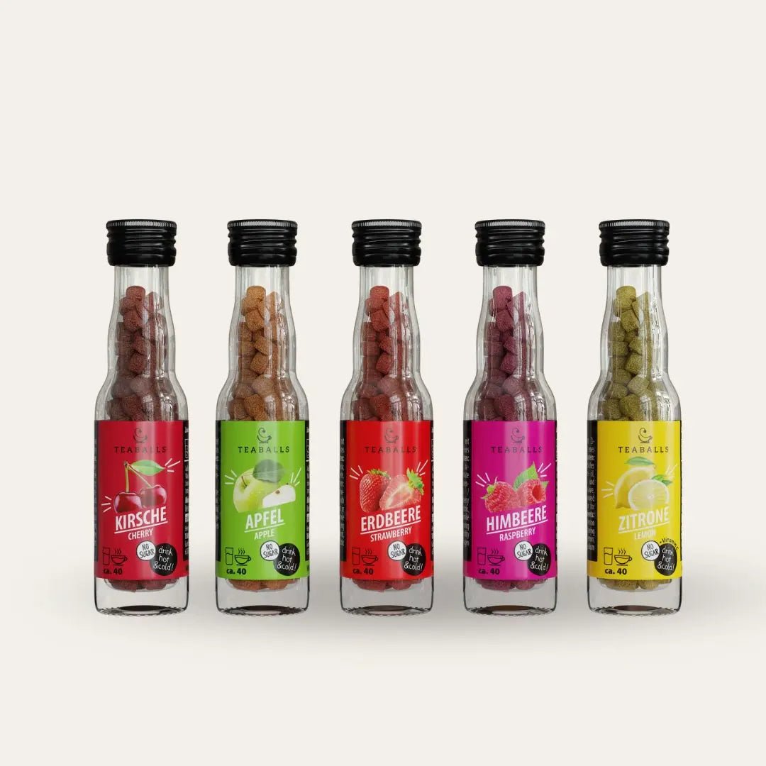 TEABALLS - 5er Set GROßE PAUSE - KIRSCHE, APFEL, ERDBEERE, HIMBEERE, ZITRONE - TEABALLS GmbH
