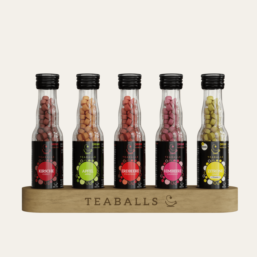 TEABALLS - 5er Set GROßE PAUSE - KIRSCHE, APFEL, ERDBEERE, HIMBEERE, ZITRONE - Teaballs