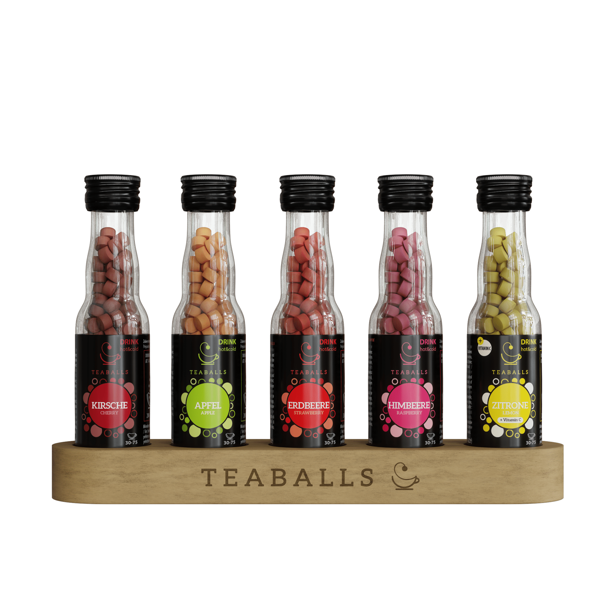 TEABALLS - 5er Set GROßE PAUSE - KIRSCHE, APFEL, ERDBEERE, HIMBEERE, ZITRONE - Teaballs