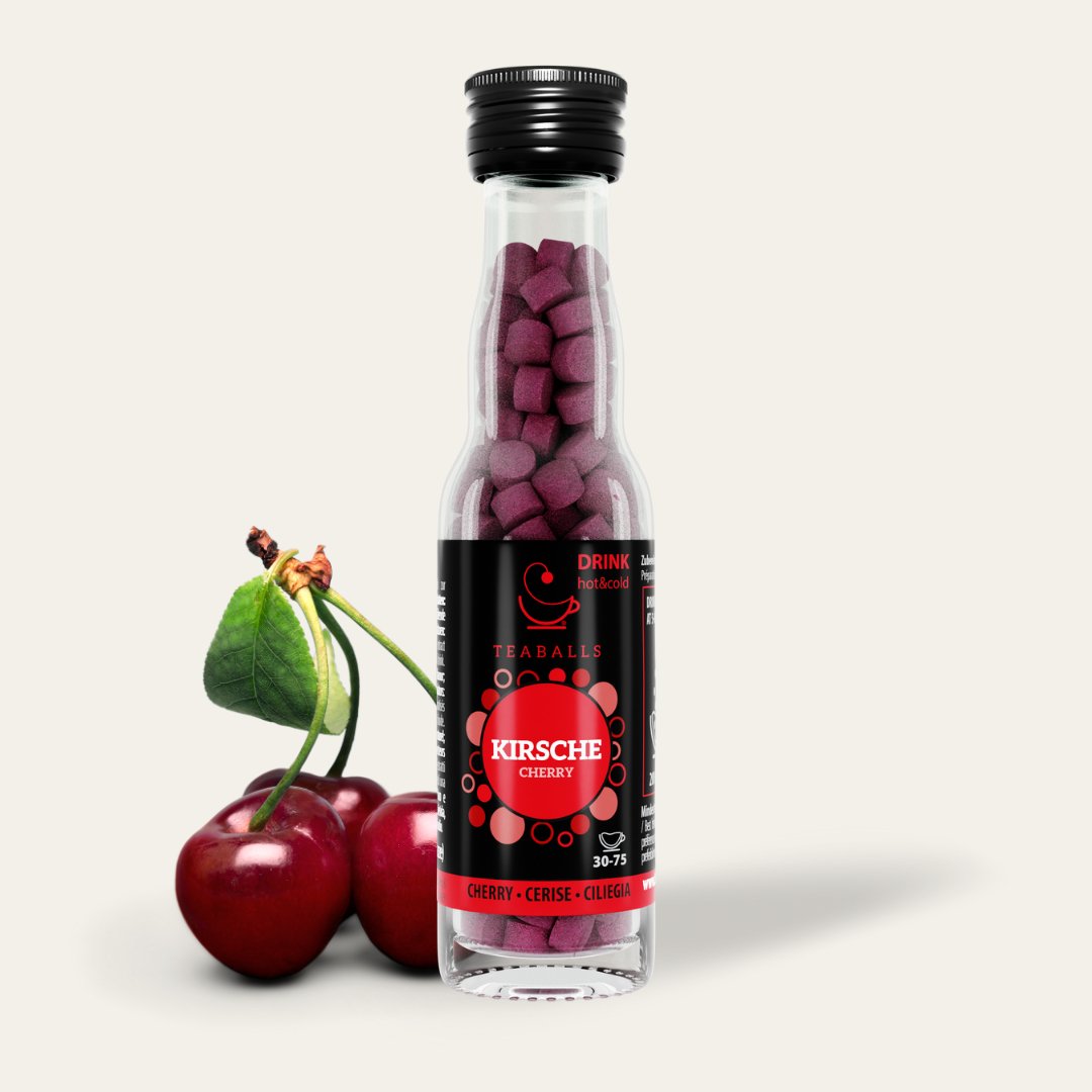 TEABALLS - Cherry Black Glass Bottle | 30-75 cups - Teaballs