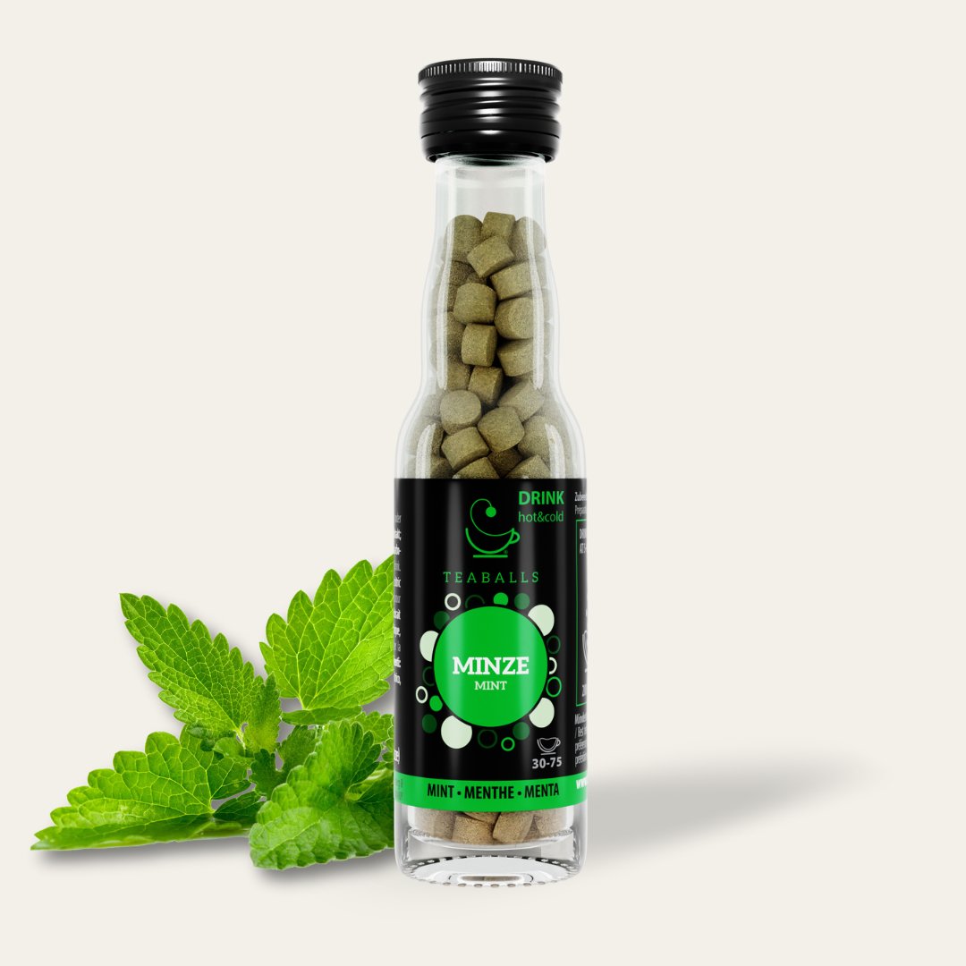 TEABALLS - Mint Black glass bottle | 30-75 cups - Teaballs