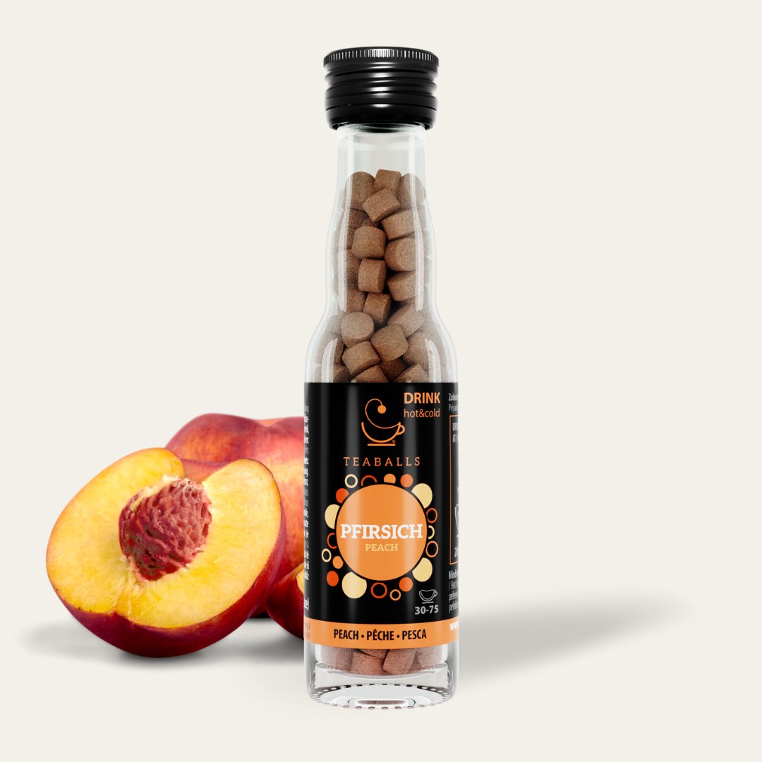 TEABALLS Peach Black glass bottle | 30-75 cups - Teaballs